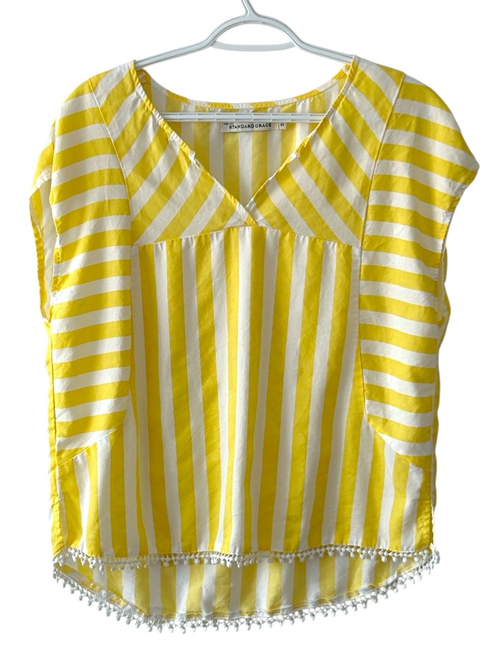 Standard Grace Yellow White Stripe Oversize V-neck Blouse Size S